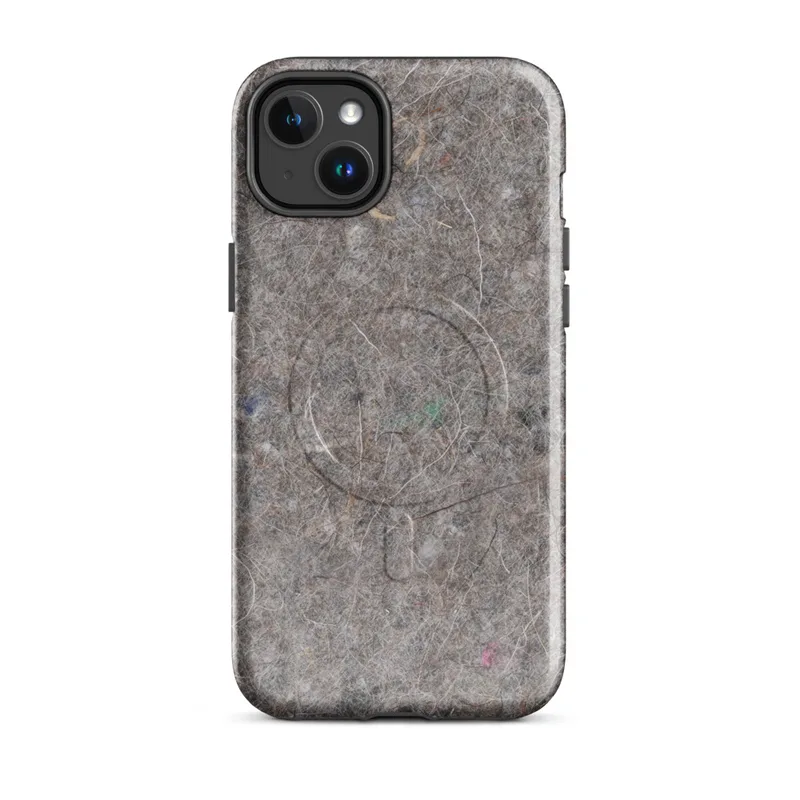 Glossy Raw Industrial Fiber Texture MagSafe Tough Case for iPhone — close-up photorealistic compressed gray-brown fiber mat