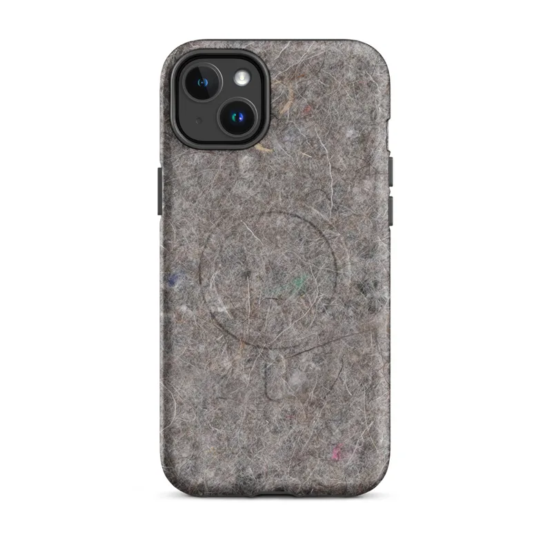 Matte Raw Industrial Fiber Texture MagSafe Tough Case for iPhone — close-up photorealistic compressed gray-brown fiber mat