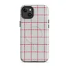 Matte Red Plaid Classic Grid MagSafe Tough Case for iPhone — red and white windowpane check fabric pattern