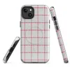 Glossy Red Plaid Classic Grid MagSafe Tough Case for iPhone — red and white windowpane check fabric pattern