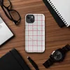 Glossy Red Plaid Classic Grid MagSafe Tough Case for iPhone — red and white windowpane check fabric pattern