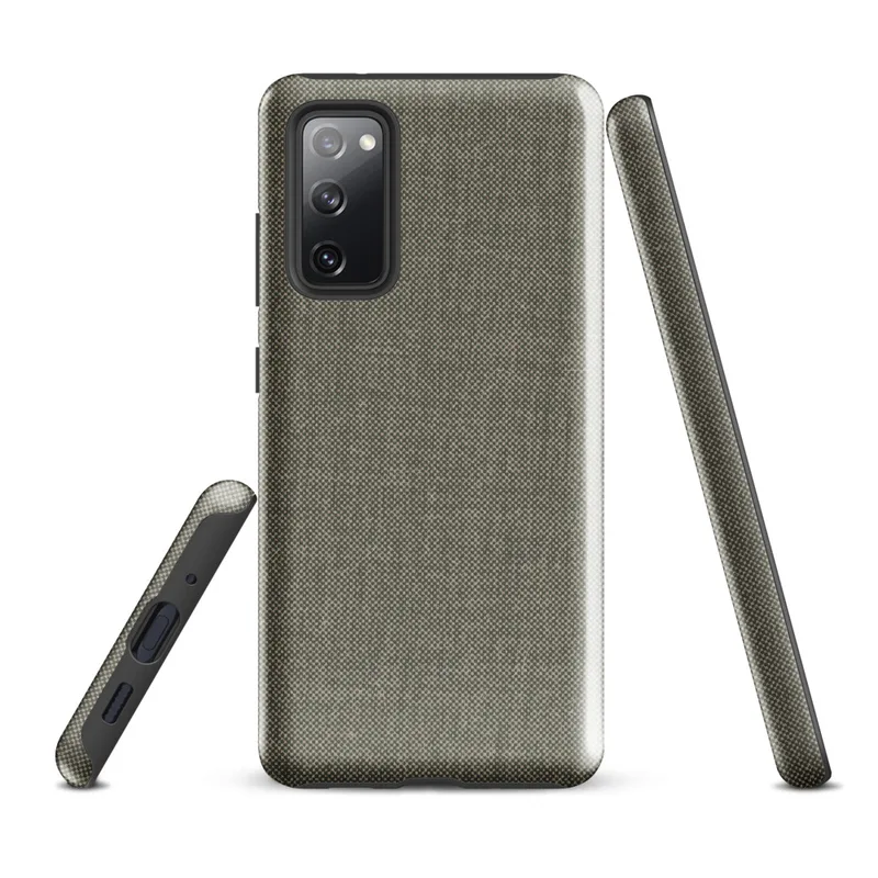 Glossy Stone Woven Texture Tough Case for Samsung — close-up woven wool fabric texture in warm gray-taupe tones with fine