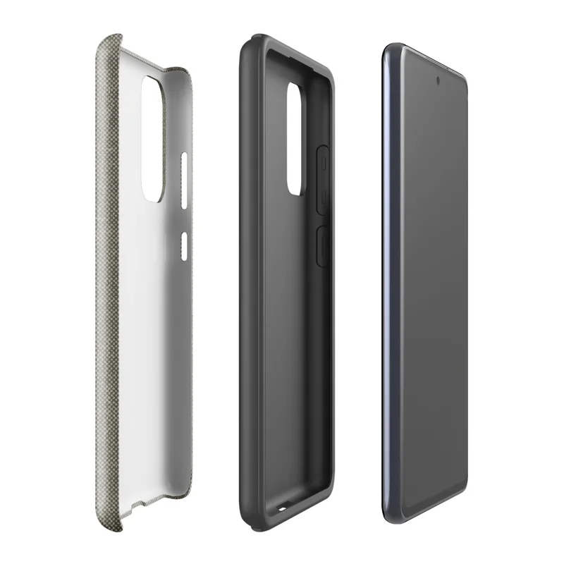 Glossy Stone Woven Texture Tough Case for Samsung — close-up woven wool fabric texture in warm gray-taupe tones with fine