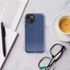 Glossy Classic Denim Texture MagSafe Tough Case for iPhone — close-up medium-wash blue denim fabric texture with a subtle
