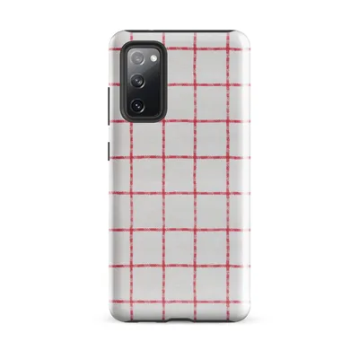 red and white windowpane check pattern with evenly spaced grid lines on a light woven-texture background on Glossy Classic Red Windowpane Check Tough Case for Samsung - default - Front view