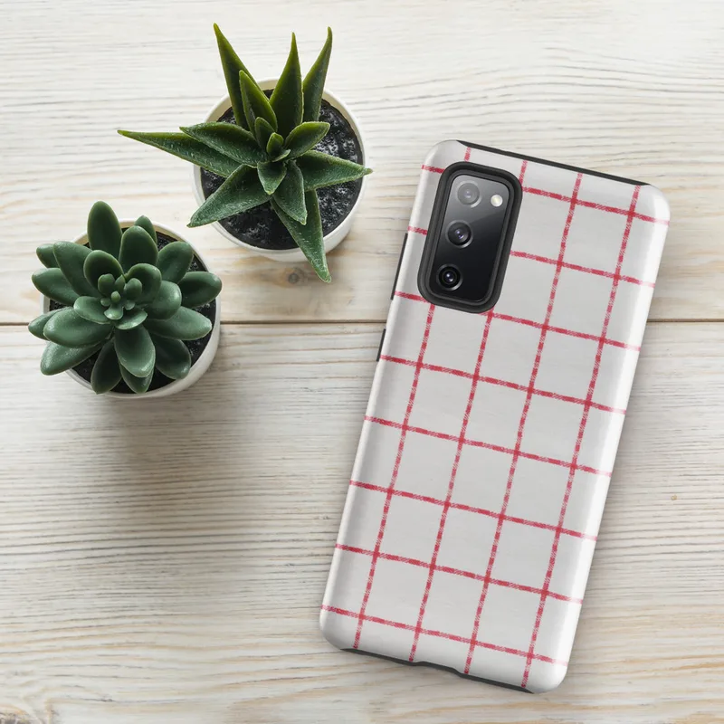 Glossy Classic Red Windowpane Check Tough Case for Samsung — red and white windowpane check pattern with evenly spaced grid