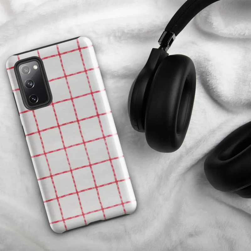 Glossy Classic Red Windowpane Check Tough Case for Samsung — red and white windowpane check pattern with evenly spaced grid