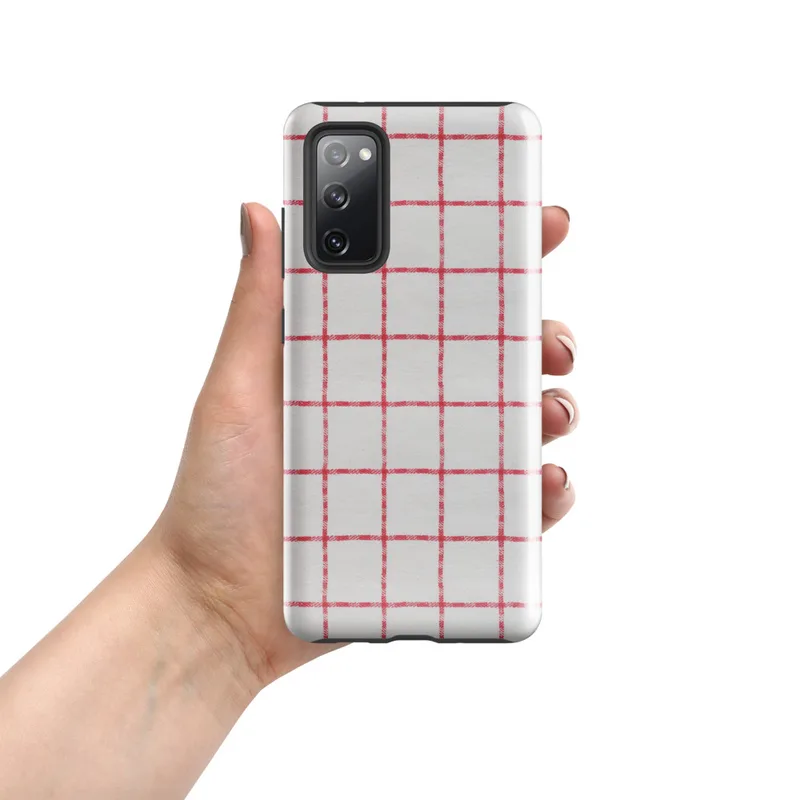 Glossy Classic Red Windowpane Check Tough Case for Samsung — red and white windowpane check pattern with evenly spaced grid