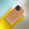 Glossy Warm Peach Knit Texture MagSafe Tough Case for iPhone — close-up repeating crochet knit texture in warm peach
