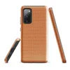 Glossy Warm Peach Woven Texture Tough Case for Samsung — close-up photorealistic knitted fabric texture in warm peach-orange