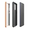 Glossy Warm Peach Woven Texture Tough Case for Samsung — close-up photorealistic knitted fabric texture in warm peach-orange