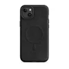 Matte Scratched Black Leather MagSafe Tough Case for iPhone — close-up black leather surface with natural grain pores