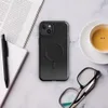 Glossy Scratched Black Leather MagSafe Tough Case for iPhone — close-up black leather surface with natural grain pores