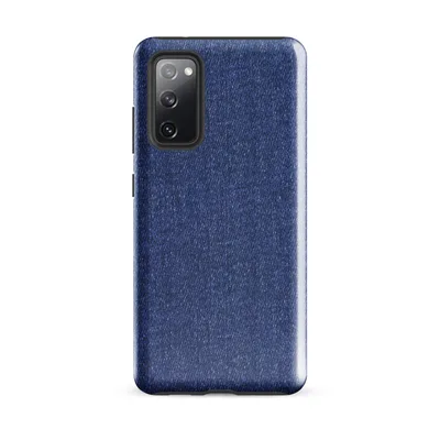 close-up seamless medium-wash blue denim fabric texture with subtle woven thread detail on Glossy Classic Blue Denim Tough Case for Samsung - default - Front view