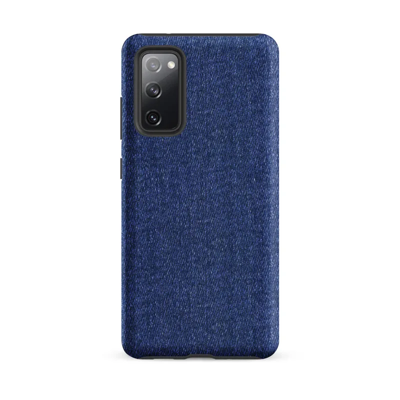Matte Classic Blue Denim Tough Case for Samsung — close-up seamless medium-wash blue denim fabric texture with subtle woven