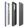 Glossy Classic Blue Denim Tough Case for Samsung — close-up seamless medium-wash blue denim fabric texture with subtle woven