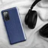 Glossy Classic Blue Denim Tough Case for Samsung — close-up seamless medium-wash blue denim fabric texture with subtle woven