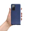 Glossy Classic Blue Denim Tough Case for Samsung — close-up seamless medium-wash blue denim fabric texture with subtle woven