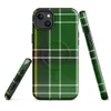 Glossy Highland Green Tartan MagSafe Tough Case for iPhone — classic Scottish tartan in deep forest green with black bands