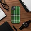 Glossy Highland Green Tartan MagSafe Tough Case for iPhone — classic Scottish tartan in deep forest green with black bands