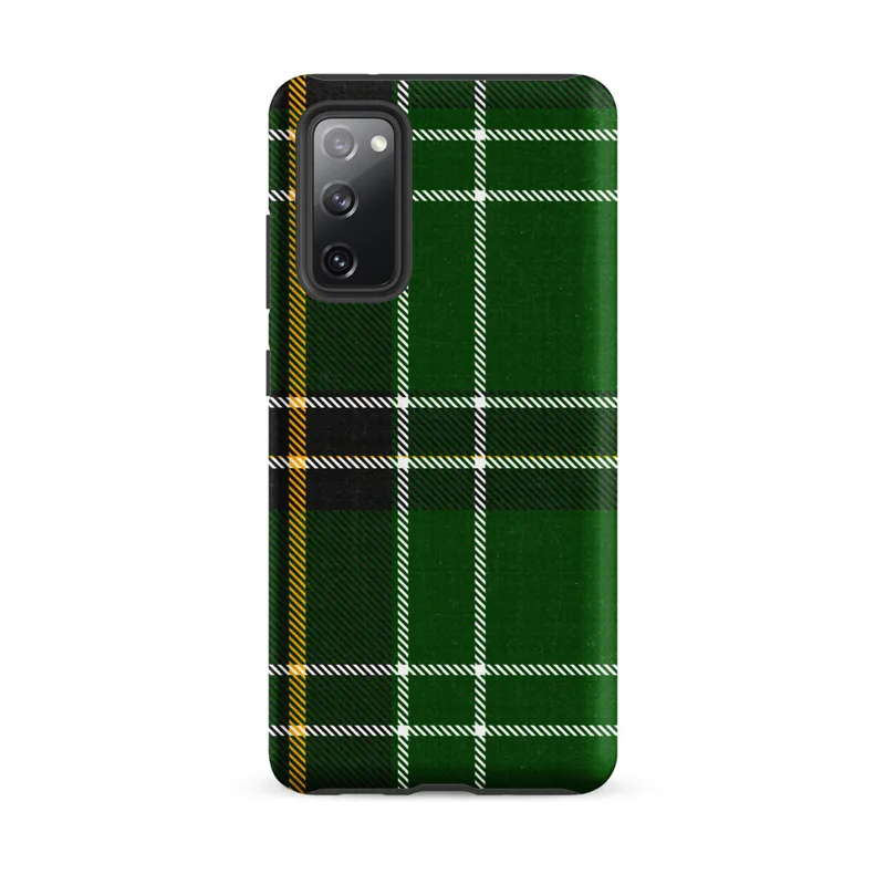 Matte Highland Green Tartan Tough Case for Samsung — classic Scottish tartan in deep emerald green with intersecting white
