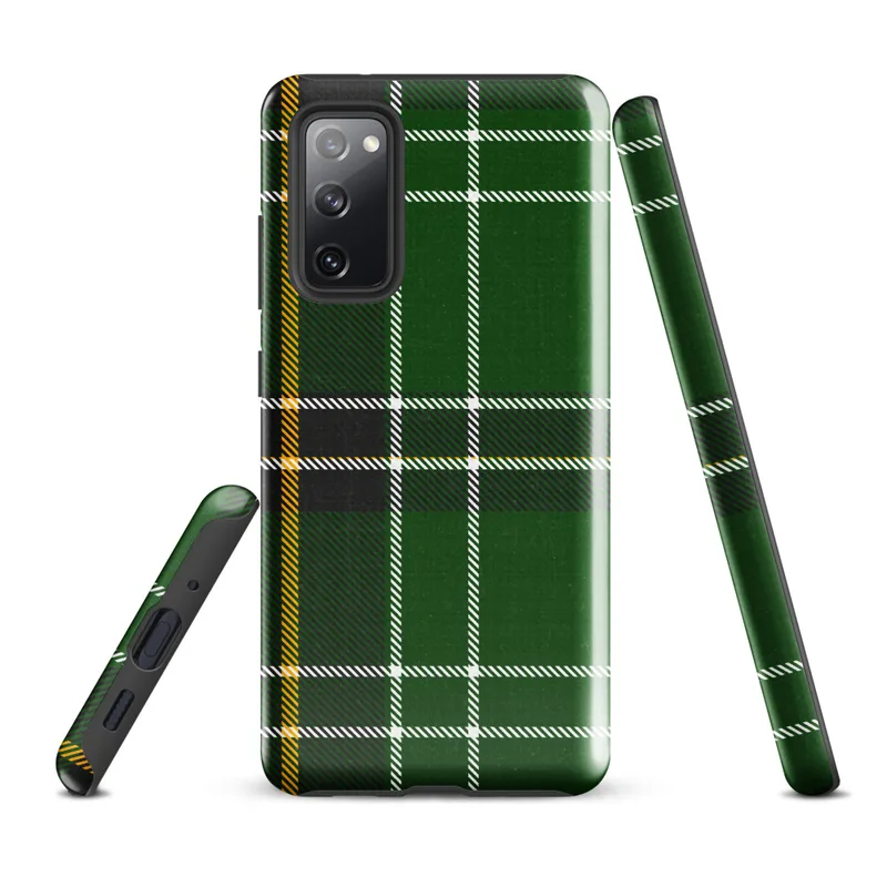 Glossy Highland Green Tartan Tough Case for Samsung — classic Scottish tartan in deep emerald green with intersecting white