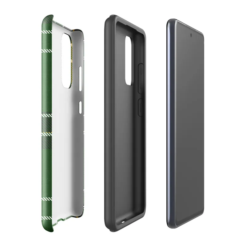 Glossy Highland Green Tartan Tough Case for Samsung — classic Scottish tartan in deep emerald green with intersecting white