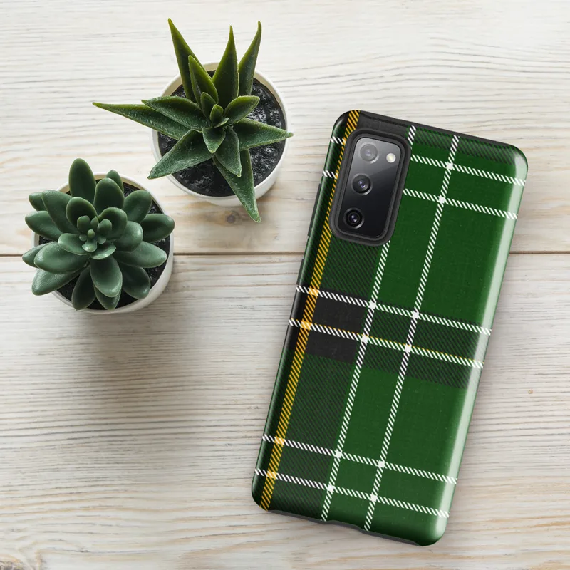 Glossy Highland Green Tartan Tough Case for Samsung — classic Scottish tartan in deep emerald green with intersecting white