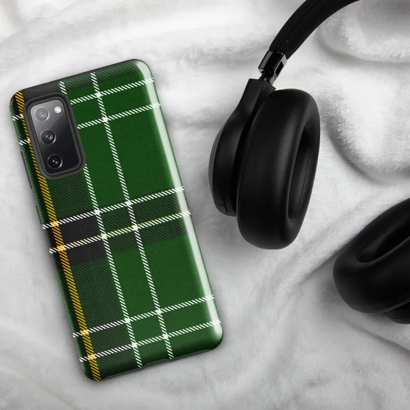 Glossy Highland Green Tartan Tough Case for Samsung — classic Scottish tartan in deep emerald green with intersecting white