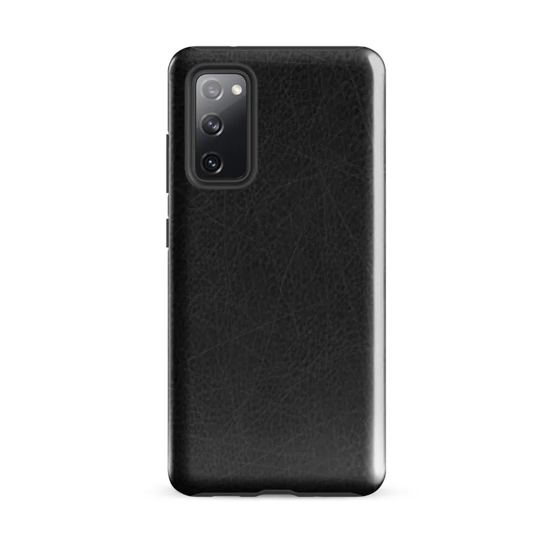 Glossy Dark Leather Texture Tough Case for Samsung — close-up distressed black leather surface with fine grain pores