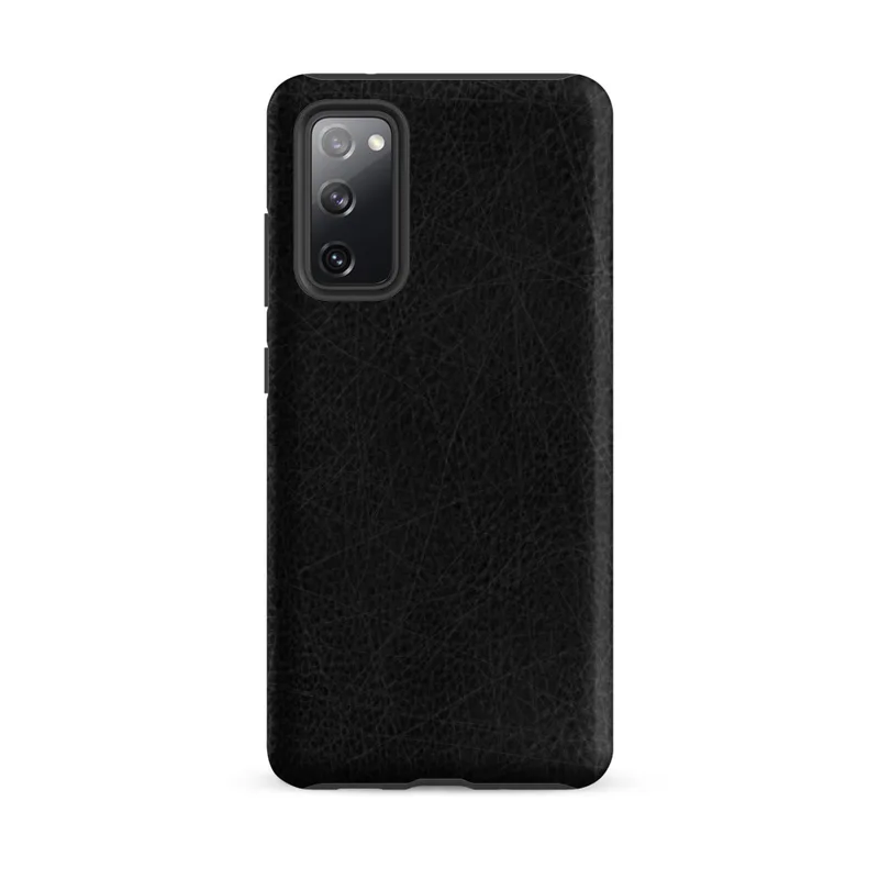 Matte Dark Leather Texture Tough Case for Samsung — close-up distressed black leather surface with fine grain pores