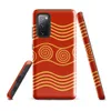 Glossy Golden Waves Ancient Spiral Tough Case for Samsung — golden spiral motifs and flowing wave lines on a deep crimson