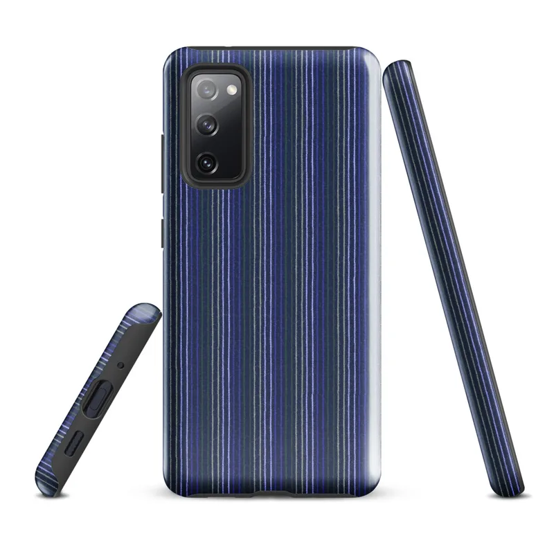 Glossy Classic Stripe Bold Tough Case for Samsung — vertical pinstripes in deep royal blue, forest green, and white