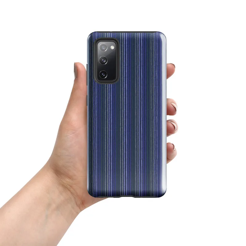 Glossy Classic Stripe Bold Tough Case for Samsung — vertical pinstripes in deep royal blue, forest green, and white