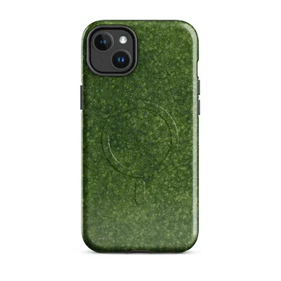 aerial view of a dense green meadow with intricate foliage texture in layered olive and emerald tones on Glossy Lush Green Meadow MagSafe Tough Case for iPhone - default - Front view