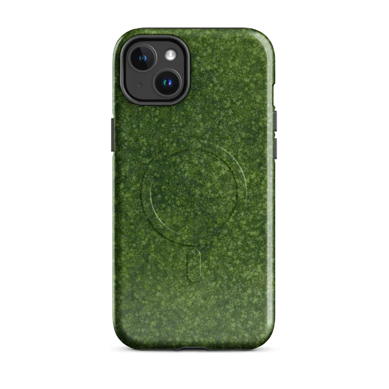Glossy Lush Green Meadow MagSafe Tough Case for iPhone — aerial view of a dense green meadow with intricate foliage texture