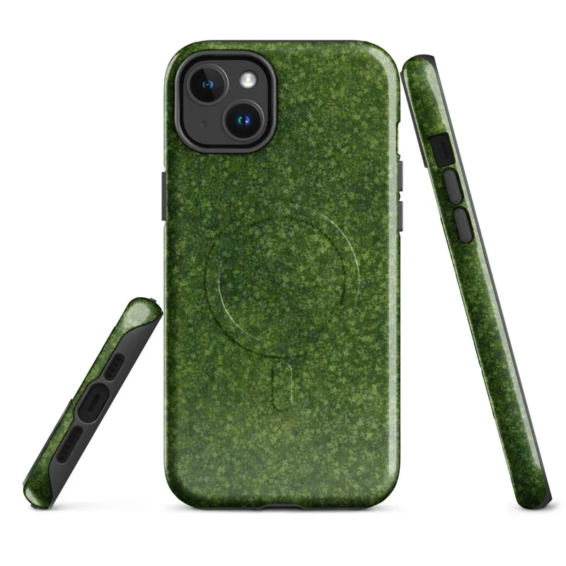 Glossy Lush Green Meadow MagSafe Tough Case for iPhone — aerial view of a dense green meadow with intricate foliage texture