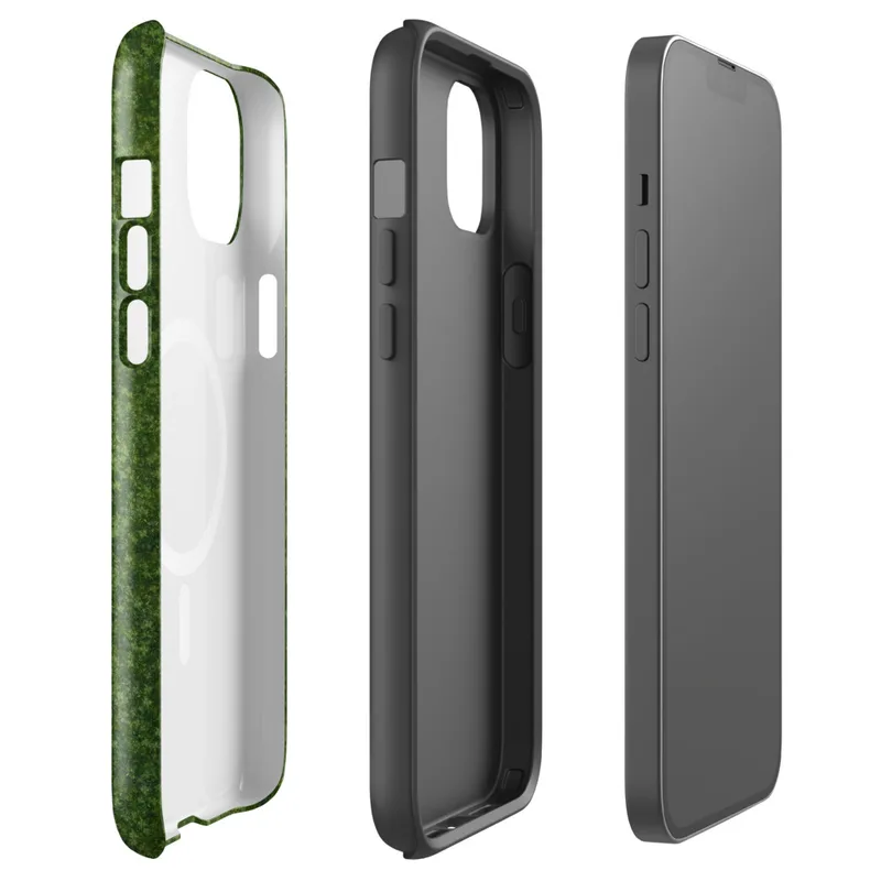 Glossy Lush Green Meadow MagSafe Tough Case for iPhone — aerial view of a dense green meadow with intricate foliage texture