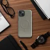 Glossy Urban Linen Texture MagSafe Tough Case for iPhone — close-up woven linen textile pattern in warm charcoal and muted