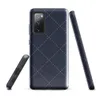 Glossy Navy Diamond Stitch Tough Case for Samsung — diagonal diamond grid of white dashed stitch lines with small