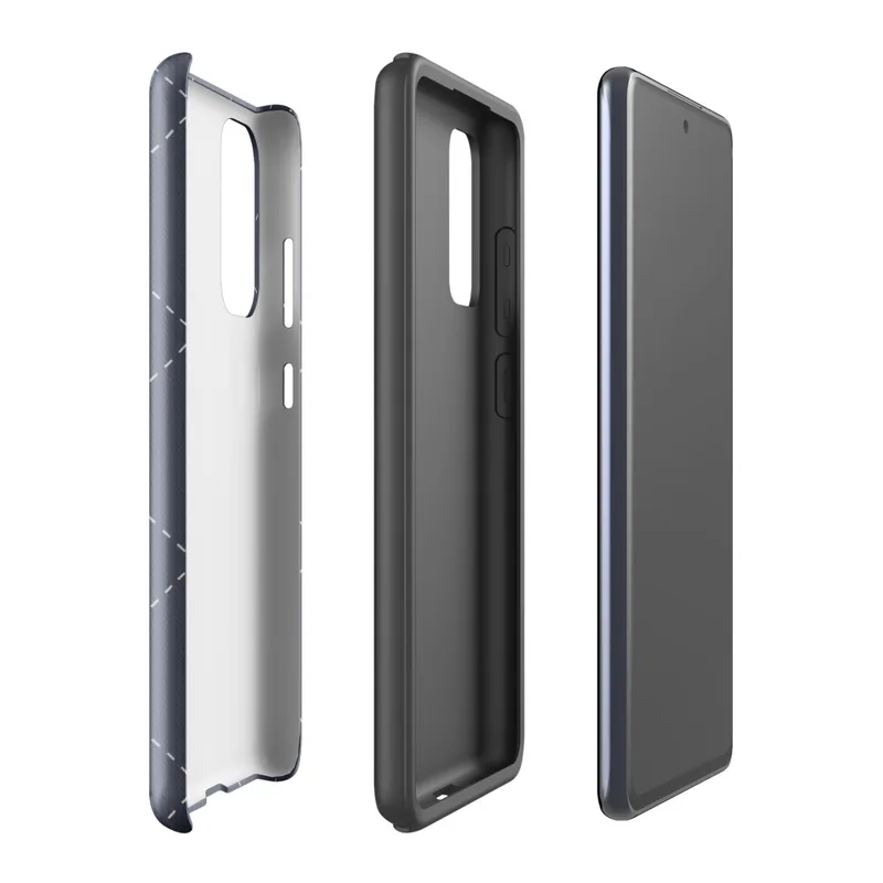 Glossy Navy Diamond Stitch Tough Case for Samsung — diagonal diamond grid of white dashed stitch lines with small