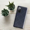 Glossy Navy Diamond Stitch Tough Case for Samsung — diagonal diamond grid of white dashed stitch lines with small