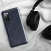 Glossy Navy Diamond Stitch Tough Case for Samsung — diagonal diamond grid of white dashed stitch lines with small