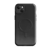 Glossy Midnight Black Leather MagSafe Tough Case for iPhone — close-up distressed black leather texture with natural grain