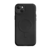 Matte Midnight Black Leather MagSafe Tough Case for iPhone — close-up distressed black leather texture with natural grain