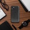 Glossy Midnight Black Leather MagSafe Tough Case for iPhone — close-up distressed black leather texture with natural grain