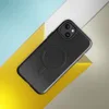 Glossy Midnight Black Leather MagSafe Tough Case for iPhone — close-up distressed black leather texture with natural grain
