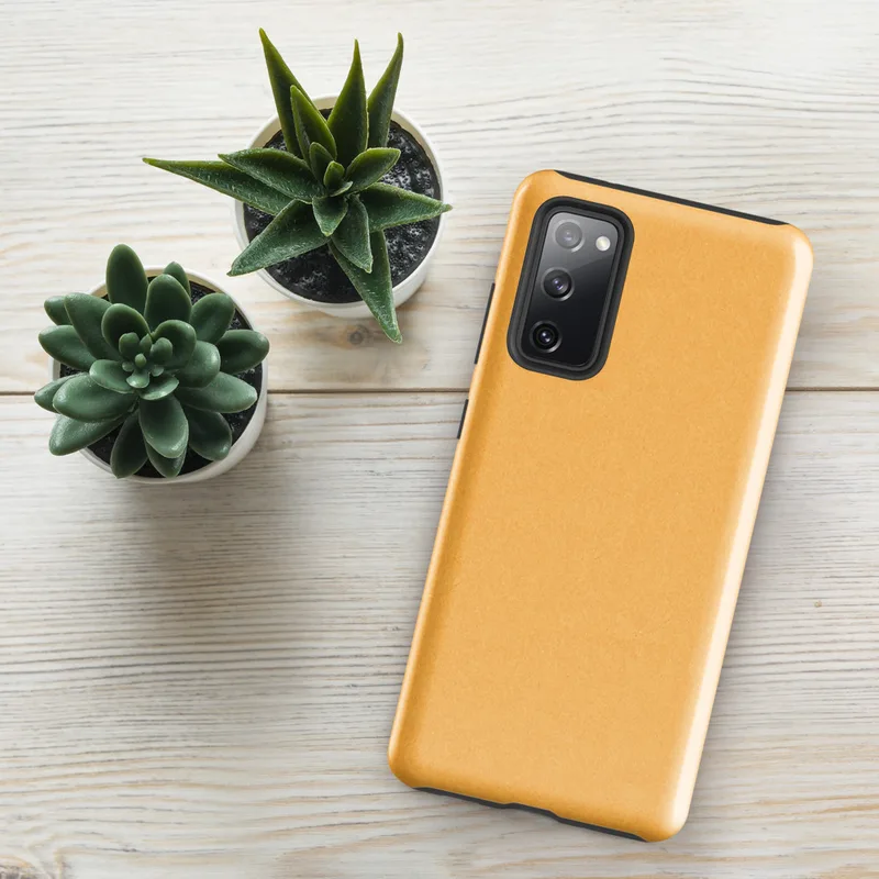Glossy Golden Apricot Minimal Tough Case for Samsung — smooth solid golden apricot surface with subtle paper-like texture