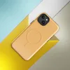 Glossy Warm Apricot Minimal MagSafe Tough Case for iPhone — solid warm apricot tone with a subtle paper texture, soft