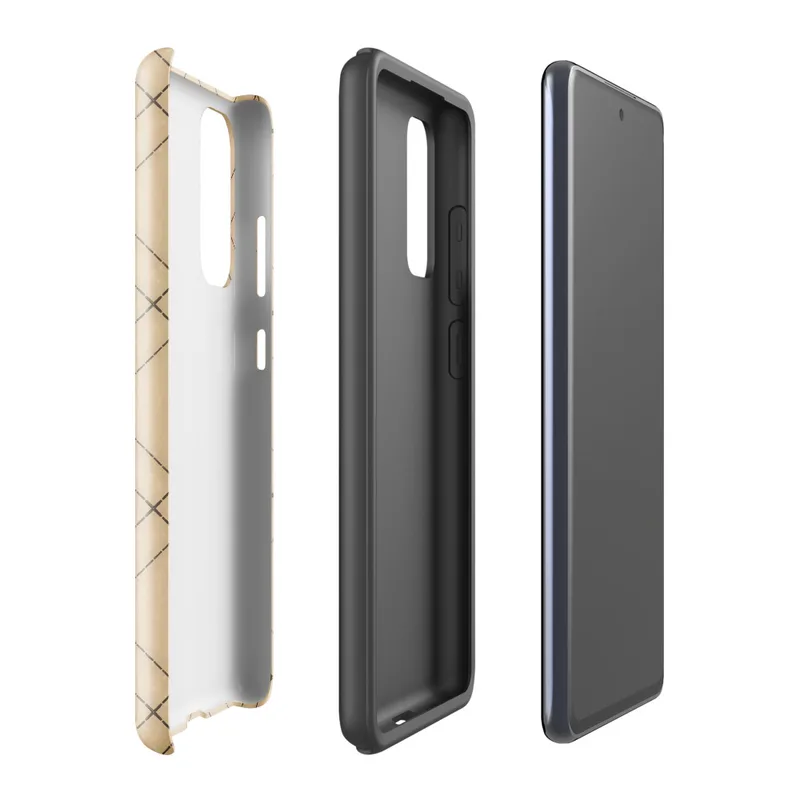 Glossy Classic Diagonal Grid Tough Case for Samsung — warm beige diagonal double-line grid forming repeating diamond lattice
